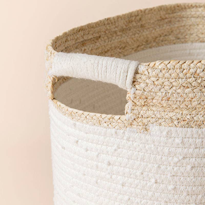 Blois Natural Color Beige Cotton Rope & Corn Skin Storage Basket